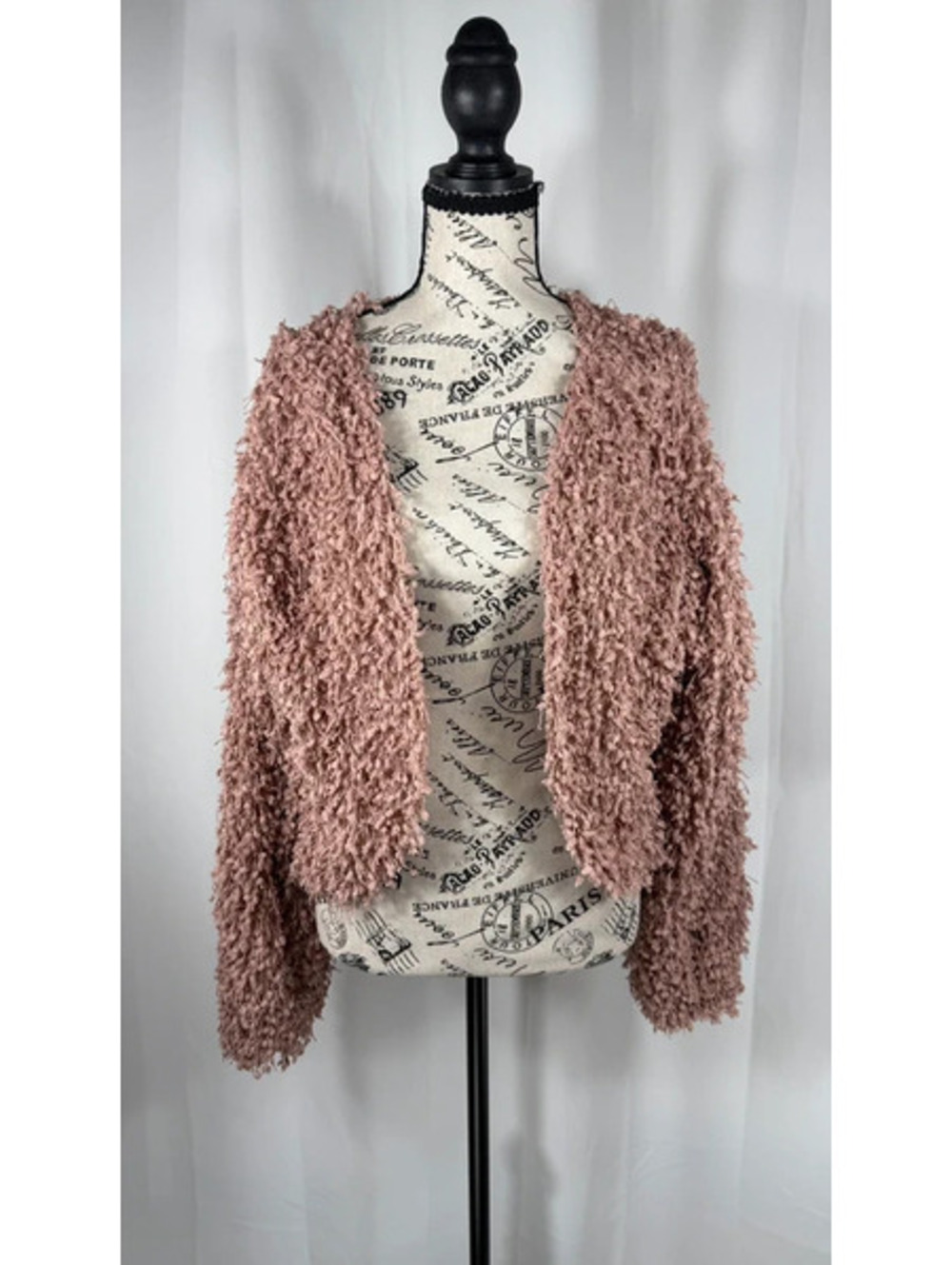 Blush Pink Shaggy Popcorn Knit Cardigan Med Textured Boho Fuzzy Cozy